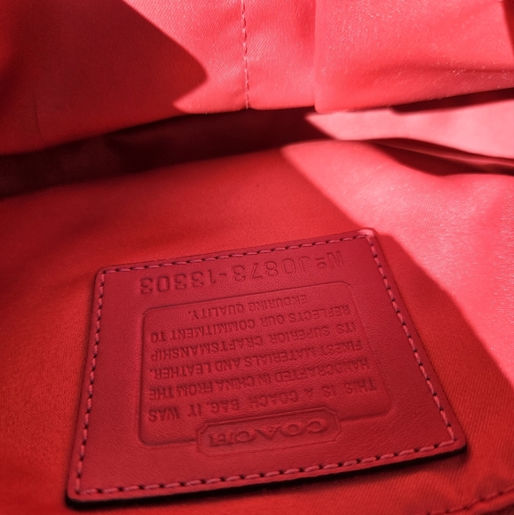 Coach Signature Canvas Shoulder Purse Satchel Neon Coral **WITH Coach Dust Bag** - Picture 13 of 16